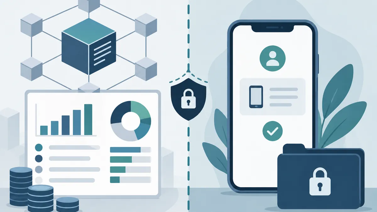 Illustration separating public crypto treasury reporting from private mobile top-up recipient records