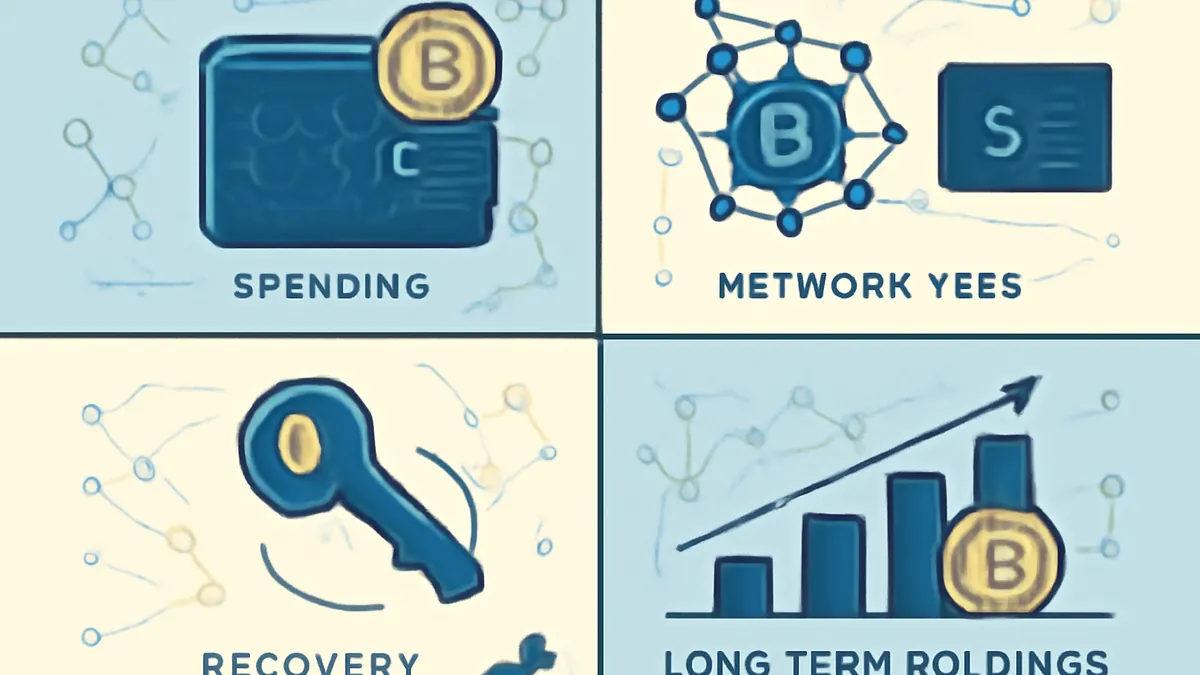 Illustration of crypto wallet reserves separated for spending, fees, recovery, and long-term holdings.