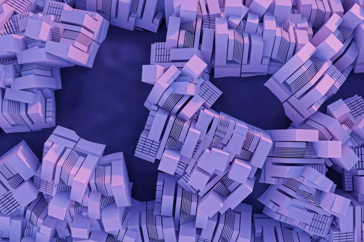 Abstract geometric shapes with purple and pink lighting