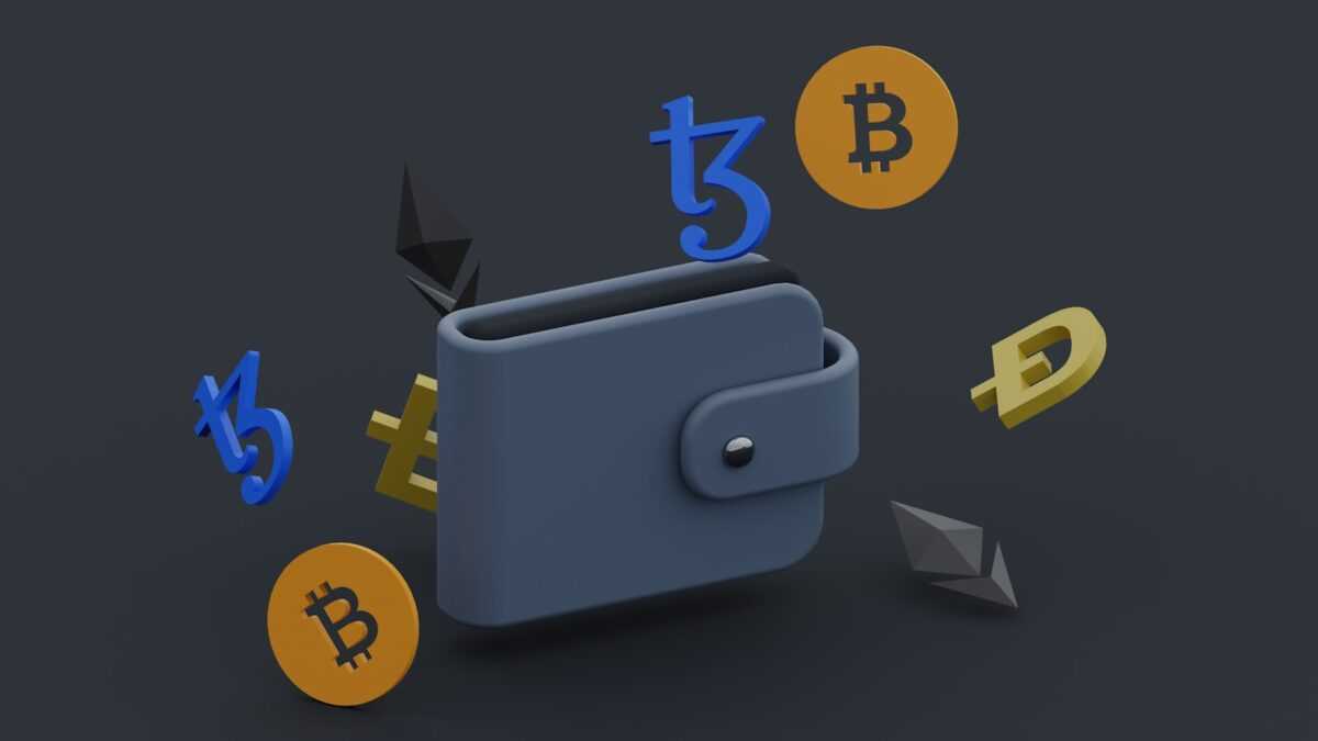 a wallet with bitcoins falling out of it